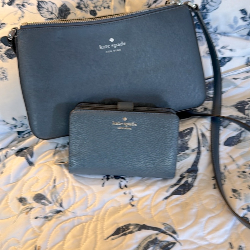 Kate Spade Blue Ginny Crossbody & Darcy Large Slim Bifold Wallet